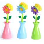 Colorful Flower Dish Brush Plastic Vase With Sponge Pad Sustainable for sale