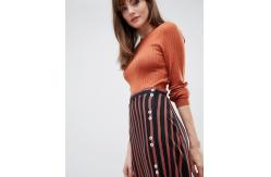 China custom made girls fashion contrast buttons stripe midi skirt supplier