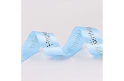 China Birthday Use Blue Satin Ribbon Single / Double Face Customized Printed Logo supplier