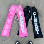 Custom Logo Bulk Applique Graphic Embroidered Patches Stacked Flare Sweat Pants Acid Wash Mens Jogger Flared Cargo Pants for sale