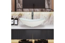 China Boat Shaped Tempered Glass Sink High Glossy White Wash Basin Scratch Resistant supplier