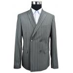 Grey Stripe Mens Slim Fit Suit Blazer Double Breasted Anti Shrink Breathable for sale