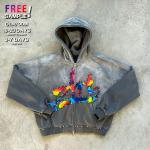 Customizable No String Streetwear Rhinestone Hoodie Zip Up Acid Wash Hoodie Casual for sale