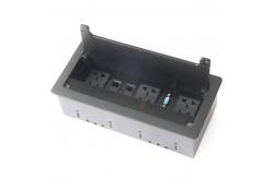 China Table Hidden Manual Flip Up Desktop Outlets Box With Aluminum Alloy Panel Cover supplier