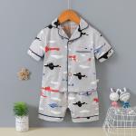 Lapel Versatile Cardigan Pajama Set Cartoon Plane Short Sleeve Button Up Pyjamas for sale