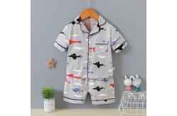 China Lapel Versatile Cardigan Pajama Set Cartoon Plane Short Sleeve Button Up Pyjamas supplier