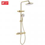 Thermostatic Bathroom Hand Shower Mixer Set Gold Style Two Way Brass for sale