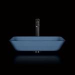 Handmade Toughened Glass Sink Matt Vessel Light Blue Vanity Rectangular