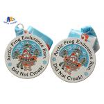 Frog And Snow Relief Custom Race Medals Spray White With Sublimated Ribbon