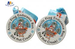 China Frog And Snow Relief Custom Race Medals Spray White With Sublimated Ribbon supplier