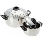 6qt & 2qt Stainless Steel Pasta Pot Set with Locking Strainer Lids for sale