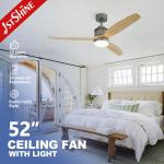 52 Inch Bldc Remote LED Ceiling Fan 3 Natural Solid Wood Blades for sale