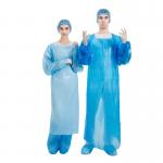 Plastic Disposable CPE Gown Blue Waterproof With Rubber Cuffs for sale