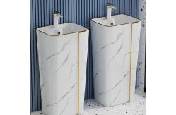 China Single Hole Cylindrical Ceramic Art Basin Marble Design With Gold Line supplier