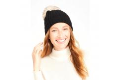 China Female Knitted Beanie With Pom Pom , Cashmere Winter Hat With Two Pom Poms supplier