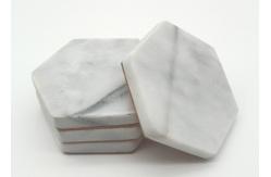 China Polished White Stone Coasters Hexagon Shape Moisture Proof High Durability supplier