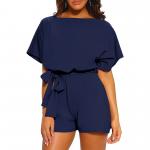 China Casual Loose Women Summer Short Pants Solid Color One Piece Women Jumpsuit manufacturer