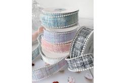 China 25mm Polyester Ribbon Lattice Plaid Ribbon Pearl Edge OEM ODM supplier