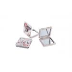 Square Mini Cosmetic Pocket Mirror PU Leather ABS Digital Printing Pattern for sale