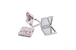 China Square Mini Cosmetic Pocket Mirror PU Leather ABS Digital Printing Pattern supplier
