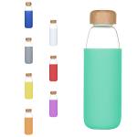 18oz Dishwasher Safe Round Glass Bottle Bamboo Lid Silicone Sleeve Tough for sale