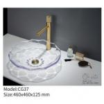 Circular Bathroom Glass Sink Polished Above Counter Multi Layer Coating for sale