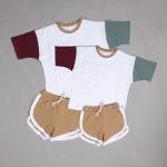 190gsm Patchwork Clothes 100% Cotton Unisex Kids Street Wear Color Matching Drop Shoulder T Shirts for sale