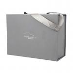 Luxury Silver Folding Gift Box Custom Foil Stamping Logo With Ribbon Handle for sale