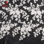 White 3d Embroidered Lace Fabric For Wedding Dress With Elastic Nylon Net