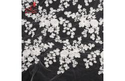 China White 3d Embroidered Lace Fabric For Wedding Dress With Elastic Nylon Net supplier