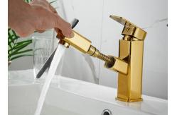 China Brass 360°rotate Golden Pull Out Hotel Basin Faucet Tap supplier