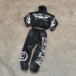 Breathable Zip Up Cropped Sweatshirt Set Applique Embroidered Patch Unisex Track Suits