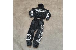 China Breathable Zip Up Cropped Sweatshirt Set Applique Embroidered Patch Unisex Track Suits supplier