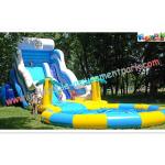 Huge Rent Commercial Inflatable Slide, Blue Sport Water Slide Pool For Adults for sale