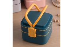 China Double-Layer Portable Plastic Bento Lunch Box With Lid 1000ML Rectangular Blue supplier