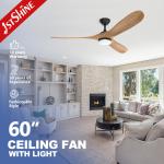 1stshine 60 Inches DC Pure Copper Motor Wood Ceiling Fan Light for Bedroom Customized for sale