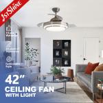 Retractable Blades LED Ceiling Fan with Remote Control and 42 Inch Acrylic Lampshade for sale