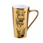 480CC Leopard Decal Gold Coffee Mug Electroplating for sale