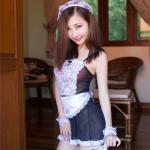 China Black Polyester Sexy Blue Maid Costume Lingerie Lace Sexy Underwear With Suspenders for sale