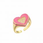 Micro Pave 18K Diamond Ring Gold Plated Heart Drop Oil Chunky Gold Heart Ring for sale
