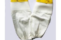 China Durable Yellow Sheepskin Beekeeping gloves with white soft ventilated part, white elastic cuff supplier