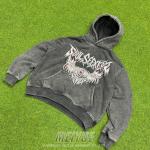 Heavy Vintage Distressed Grey Acid Wash Hoodie Drawstring Design OEM Service for sale