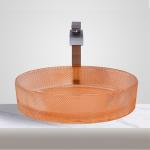 Oval Shaped Glass Vessel Basins Modern Orange Color Bathroom Vessel Sinks for sale