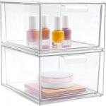 2 Pack Makeup Organizer Storage Drawers Plastic Storage Bins Stackable for sale