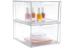 China 2 Pack Makeup Organizer Storage Drawers Plastic Storage Bins Stackable supplier