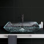 CNC Engraving Bathroom Wash Basins Rectangular Counter Top Scratch Resistant Super Clear