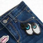 Slim Fit Style Whisker Baby Girl Jeans Pants With Sequin Patch Design