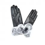 Fashion sheepskin ladies leather gloves with Rex rabbit fur cuff for sale