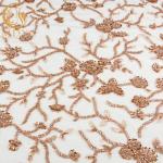 Water Soluble Golden Lace Fabric Beaded Polyester Bridal Dress Lace Fabric for sale