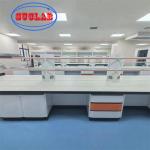 Custom Chemistry Lab Bench With Ceramic Sink Epoxy Resin Top Insertion Aluminum Alloy Handle for sale